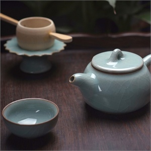 【思喜】龙泉青瓷 哥窑粉青 陶瓷功夫茶具套装 礼品 云壶 CJ-L008