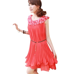 2012夏装新款女装甜美百褶无袖背心裙修身雪纺连衣裙子OCM606