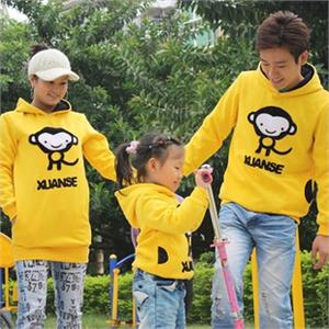 爱欣贝贝 可爱猴纯棉加绒加厚带口袋卫衣亲子装情侣装W016黄