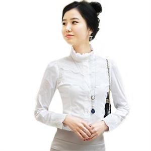尚贵华 春装韩版 淑女花边 收腰衬衣 职业衬衫