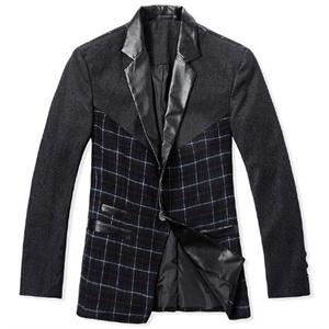 2011秋冬装新品韩版西男士西服格子休闲小西装 拼色拼皮618-XZ005