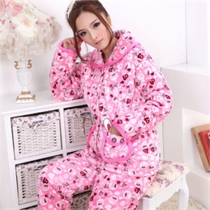 想飘内衣 冬装新品可爱风女士加厚珊瑚绒夹棉家居服睡衣