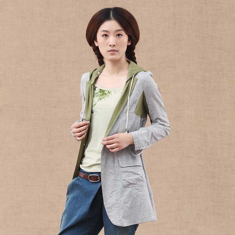 【INMAN<em>茵曼外套</em>】<em>茵曼</em> 春装全棉可拆连帽腰