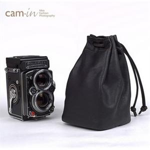 Cam-in 胎牛皮相机镜头保护袋 黑皮红色线 CAM7002