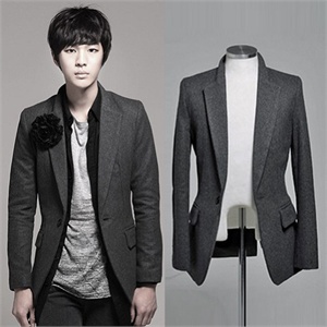 BL 纯色 毛呢 修身 西服 西装
