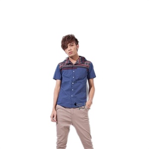 BL 个性 男士 连帽休闲短袖衬衫