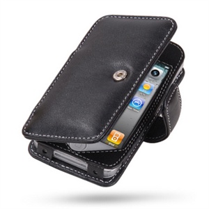 黑色-南韩顶级牛皮 Springhk 苹果 iphone 4代 皮套 手机套 侧开