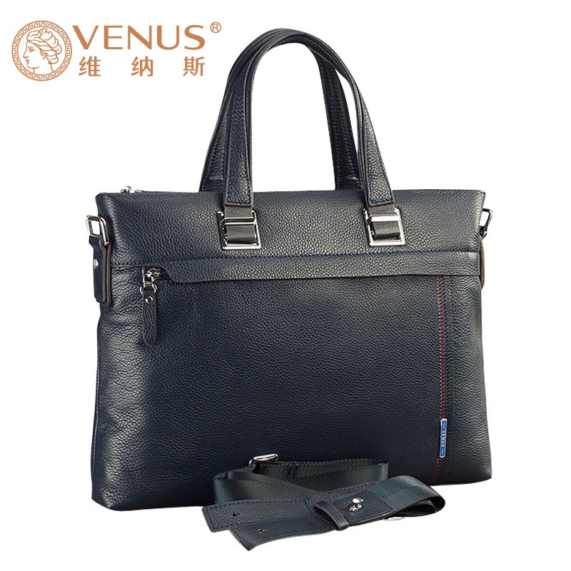 秋季新品 维纳斯venus头层牛皮男包手提包商务休闲款单肩斜挎包深蓝色