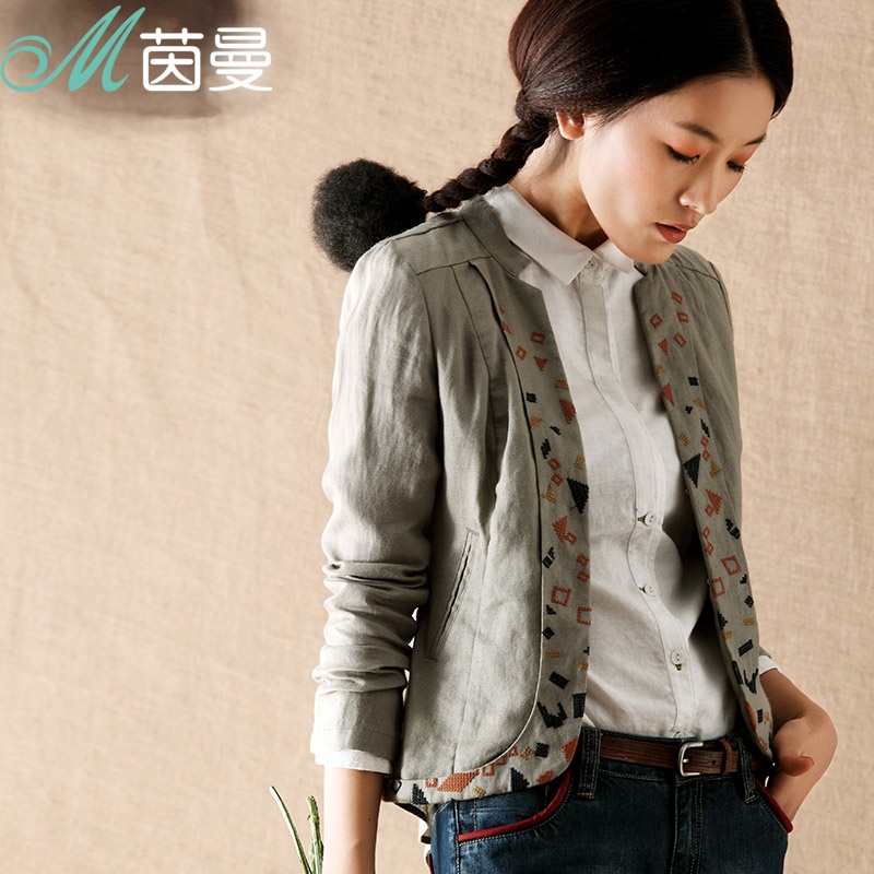 【<em>茵曼外套</em>】<em>茵曼</em>2014<em>春装</em>新款女文艺棉质门