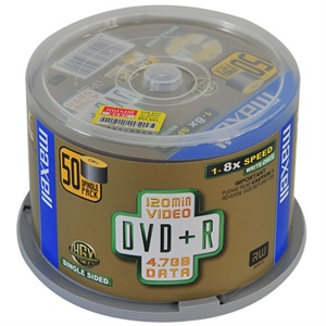 【当当销售配送】MAXELL麦克赛尔 DVD+R 8X 4.7GB 台湾产50片桶装 刻录盘