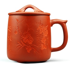 茗臣尚品 宜兴紫 砂杯 小圆雅趣杯 原矿清水泥 450毫升