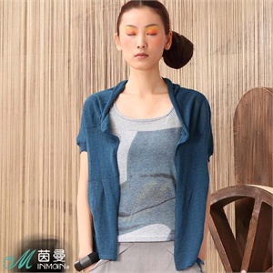 茵曼女装2012夏装新款两侧缝抽绳收腰纯棉女装针织开衫821131246