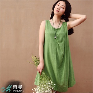 茵曼女装2012夏装新款圆领特色活动拼接无袖连衣裙822103306