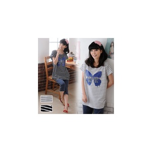 依山傍水 孕妇装 条纹 蝴蝶结针织衫 圆领MNNS12010