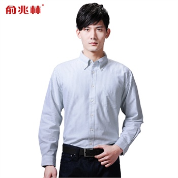 俞兆林男装 2013新款男牛津纺衬衫 条纹寸衫长袖休闲衬衫男长袖 韩版