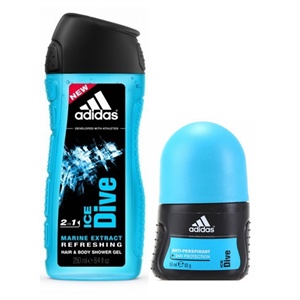货到付款 adidas阿迪达斯男士走珠香体液+沐浴露组合 冰点