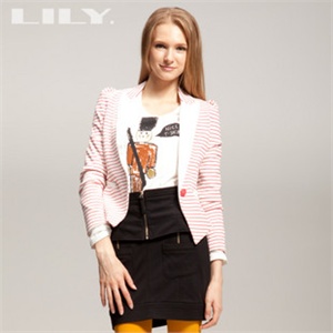LILY 2011春秋 横条纹精致燕尾版型 短款西装