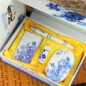 青花瓷笔四4件套装 祥龙笔+鼠标+U盘+名片盒 陶瓷笔 会议礼品笔