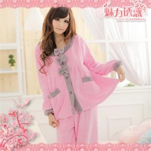 想飘内衣 新款可爱公主蝴蝶结珊瑚绒长袖睡衣家居服套装女秋冬季