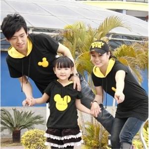 爱欣贝贝 2011春夏新款 绣花贴布米奇头 短袖带帽亲子装AM-005