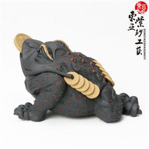 王道家居 宜兴紫 砂茶宠 精品双色金蟾 钱币转动 小号款式 dy