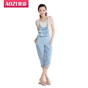 【品牌直供】Aozi奥姿 2011新品夏装休闲纯棉低腰卷边七分吊带背带连体裤SG112