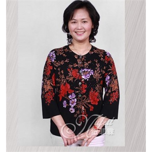 可绿尔 春装中老年印花女装春装加肥加大妈妈装 KLFN 冰麻开衫63#