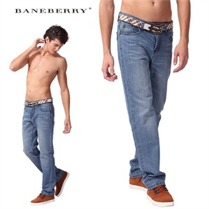 【Baneberry】2012新款休闲合身浅蓝水洗直筒棉质牛仔裤5300920