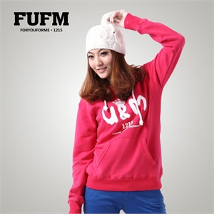 FUFM 2012春秋装新品 女 连帽磨毛拉绒纯棉卫衣W10WSW821