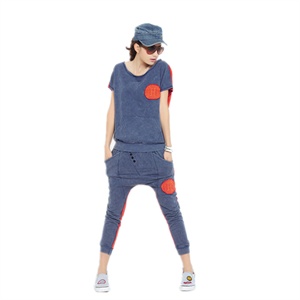 可绿尔 韩版时尚短袖休闲运动拼色女套装 Kxnr 1015#