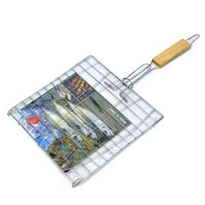 王道家具 烧烤必备-木柄不锈钢三鱼烤夹/烧烤夹/烧烤网