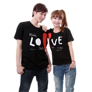 杰塞威斯 新款韩版LOVE拼心时尚纯棉短袖情侣T恤BYL6417-1