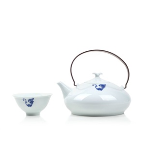 【思喜】 景德镇陶瓷 青花茶具套装 铁把提梁壶 祥云纹 CJD039