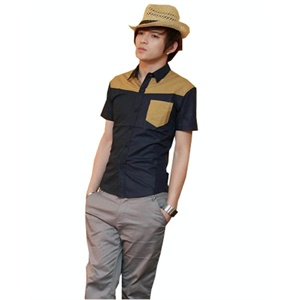 [漫路男装]2012 男士新款 时尚 修身 素面拼接短袖衬衫 619-CS07