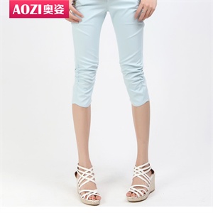 【品牌直供】七分阳光 Aozi奥姿 2011夏新 修身显瘦纯色七分小脚裤 ZG100