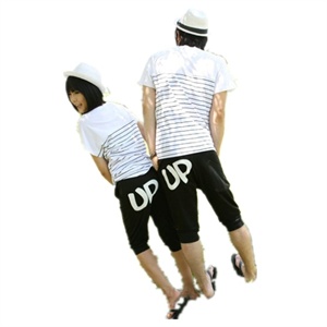 杰塞威斯 新款韩版男女同款时尚UP印字七分休闲裤DK015