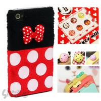 Disney迪斯尼iPhone4手机壳 毛绒蝴蝶结米妮波点保护壳（送贴膜）