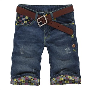 2012新款夏季薄软修身男士五分牛仔中裤子韩版直筒牛仔短裤男Y212