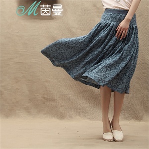 INMAN茵曼2012夏装新款编织腰带碎褶碎花半身裙822111730加大码