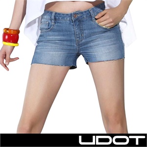 【UDOT右道】春装新品 时尚浅蓝中腰短裤 女牛仔裤U498