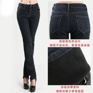 露西法兰 韩版女士服装加棉大码直筒保暖加绒防寒牛仔裤 ZC-921