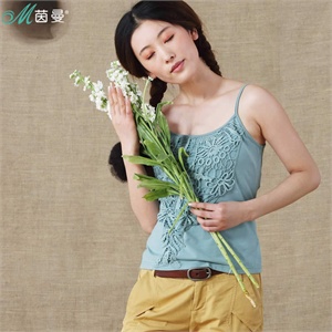 INMAN茵曼女装 棉+氨纶 贴花 辑明线 短款背心 吊带 821030023
