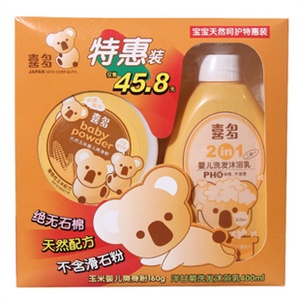 喜多玉米婴儿爽身粉160g+洋甘菊洗发沐浴乳（二合一）400ml 56229