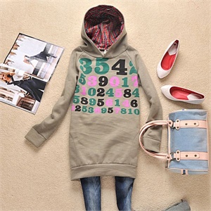 卡籣诗 韩版数字印花连帽长款卫衣 klj 507#
