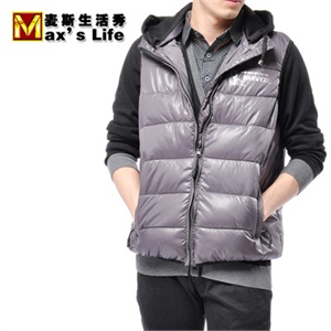 专柜正品 麦斯生活秀 秋冬新款 保暖男式可脱卸帽马夹棉背心K570