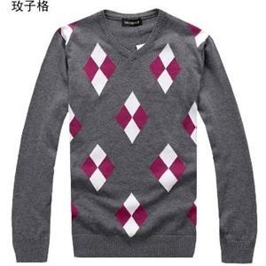 2011秋冬装新品韩版多色菱形格子电脑提花V领针织毛衣211B-MY09