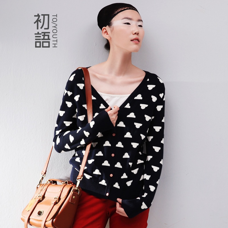 【<em>初语</em>2014<em>秋季新款</em> <em>外套</em>开衫针织衫女云朵印