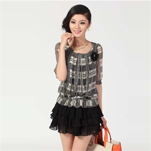 薇茹2012夏装新款韩版时尚瑞丽修身型女士短袖雪纺连衣裙YSLD766
