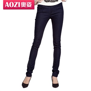 Aozi奥姿 2012春装 新款女装特色撞丁蓝色紧身小脚牛仔裤子 ZG048