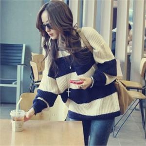 CL 韩版杏蓝渐纹胸前口袋针织毛衣